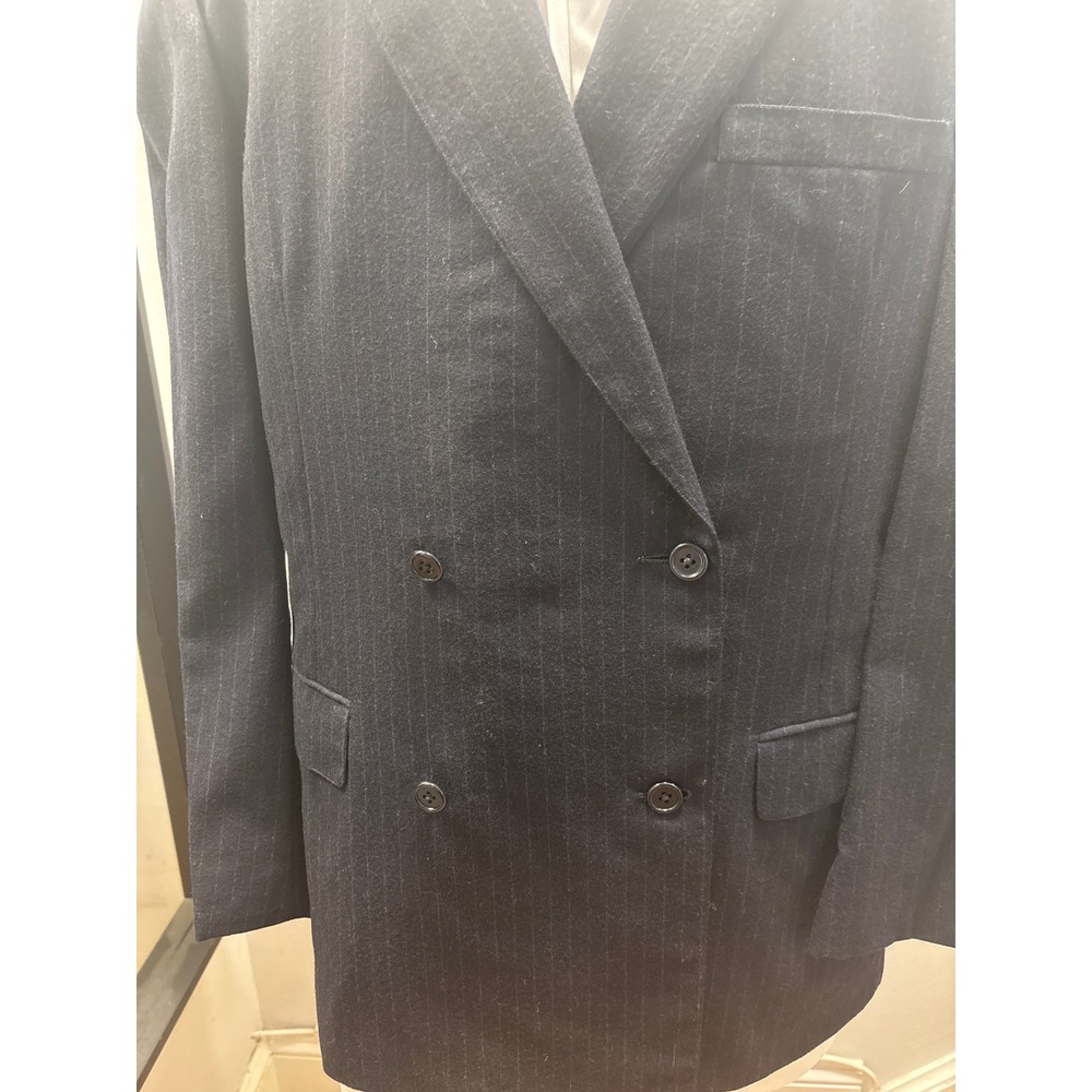 The Rhodes Pinstripe Suit Mens Navy Blue Double Breasted‎ Peak Lapel Sz 38.5R